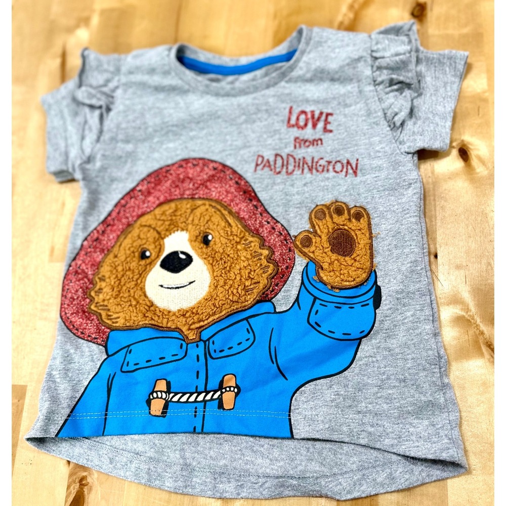 Rare HTF Paddington T-Shirt Kids 2T Gray Excellent Ruffle Sleeve Graphic